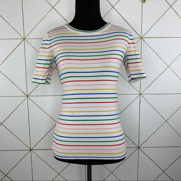 J. Crew Perfect Fit 1/4 Sleeve Rainbow Striped Tee Size XS